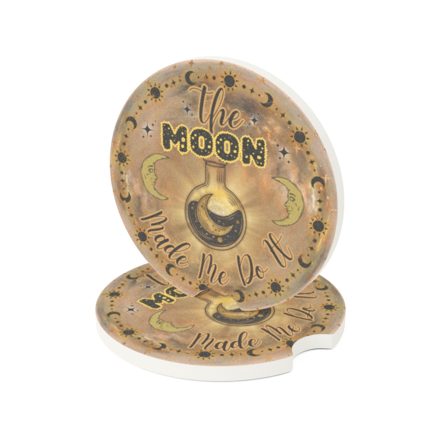 Moon Made Me Do It Car Coaster Set - Gold Moon Soapstone Cup Holder Mat