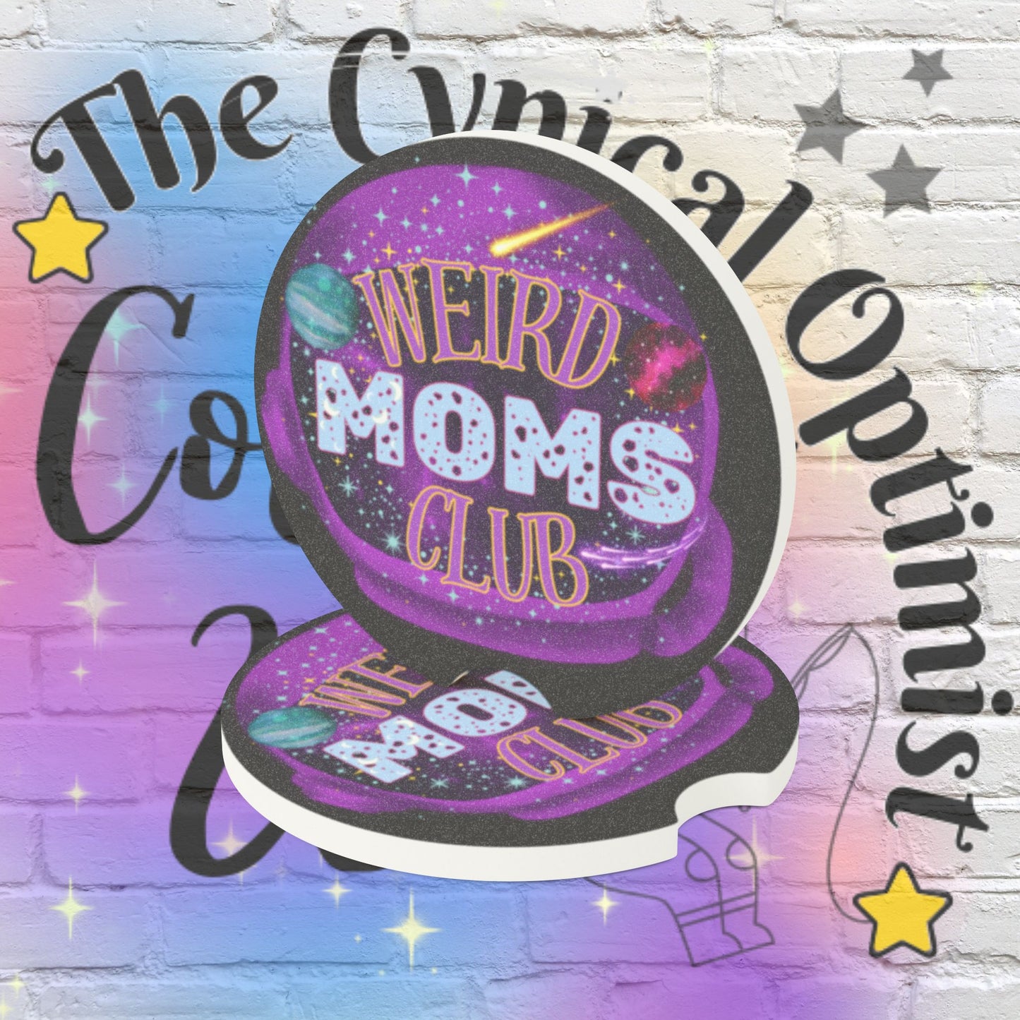 Weird Moms Club Space Car Coaster - Purple Astronaut Helmet Planets Soapstone