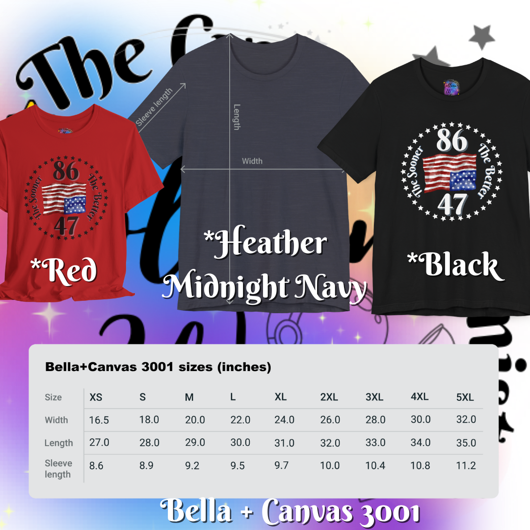 Patriotic Short Sleeve Tee - Anti-Trump 86 47 - 'The Sooner The Better' Design | Subtle Activist Shirt | Free Shipping