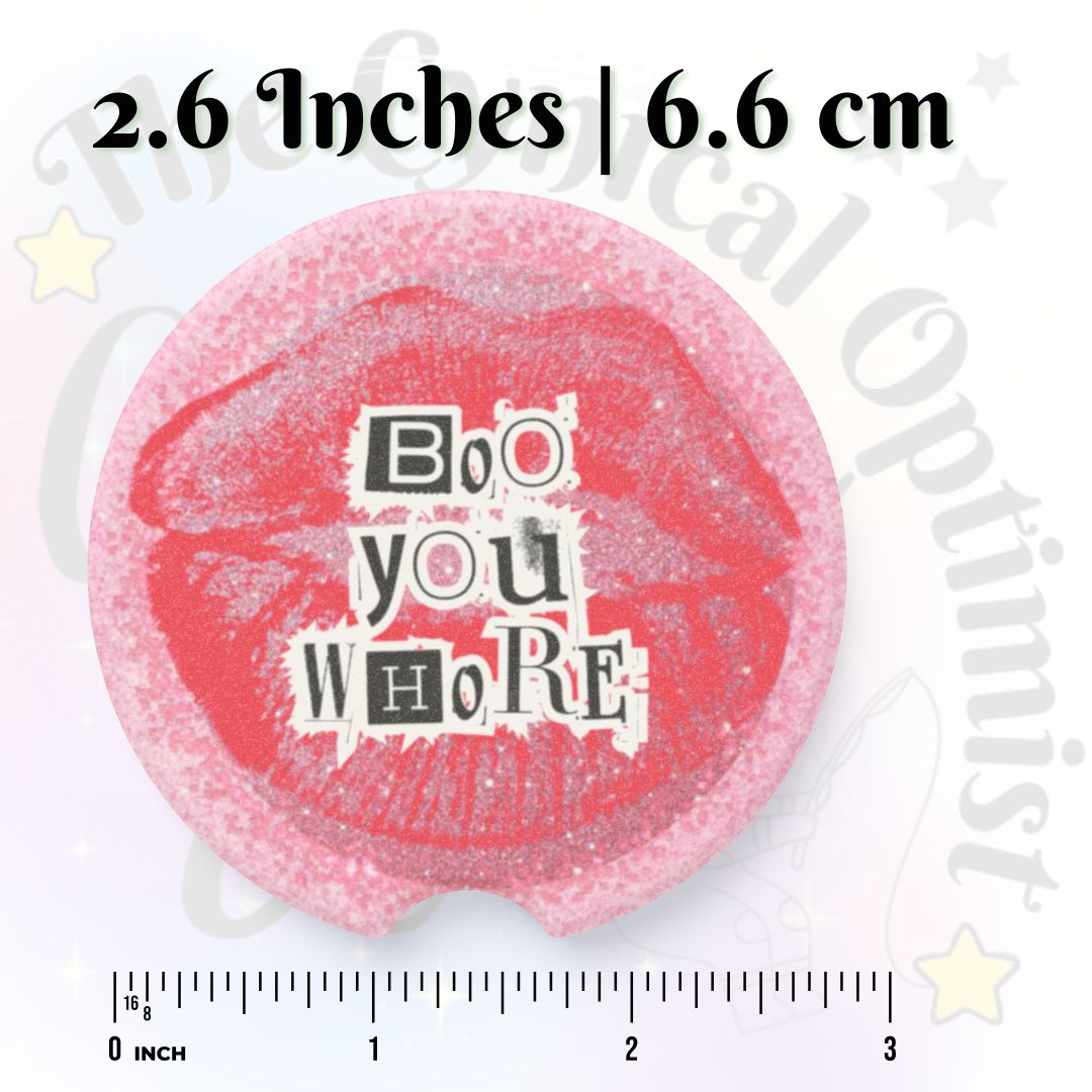 Mean Girls Boo You Whore Car Coaster | Pink Lip Print Soapstone | Movie Quote Gift