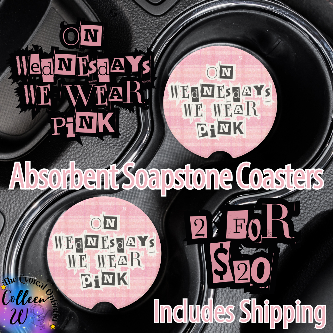 Mean Girls Car Cup Holder Coaster | Absorbent Soapstone Coaster | On Wednesdays We Wear Pink | Pink Plaid Car Accessory Gift | Free Shipping
