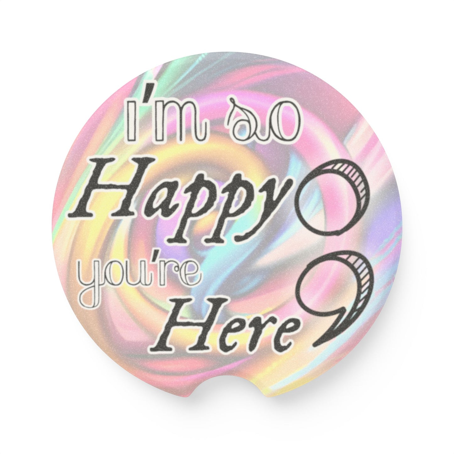 Car Coaster Set, Absorbent Cup Holder Coasters, Swirly Pastel Design, Survivor | I'm So Happy You're Here Semicolon | Free Shipping