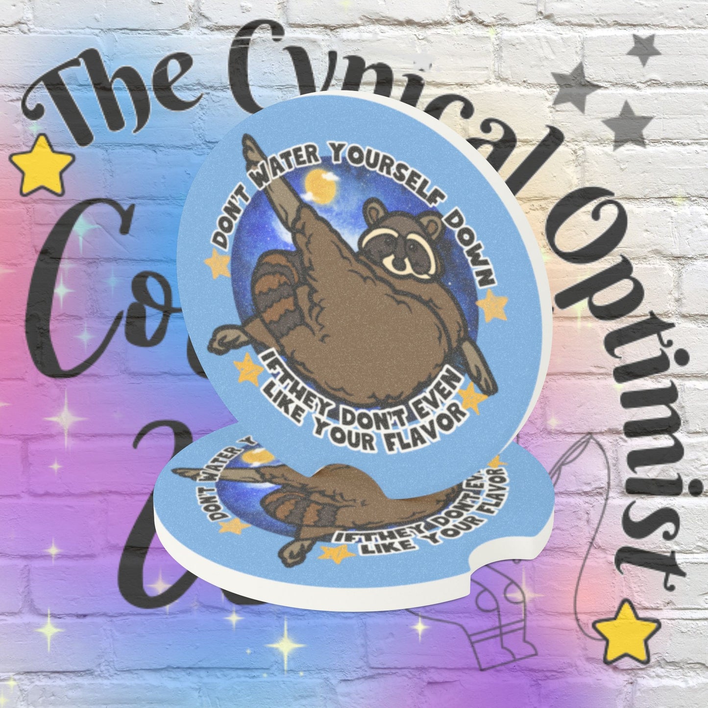 Playful Raccoon Car Coaster | Empowering Quote | Absorbent Set