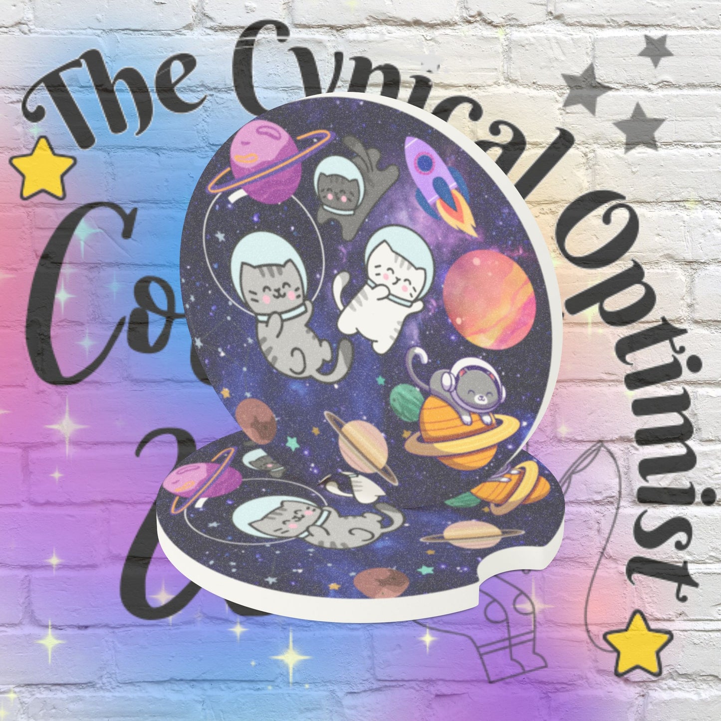 Cat Astronauts Car Coaster | Absorbent Soapstone Set | Space Gift