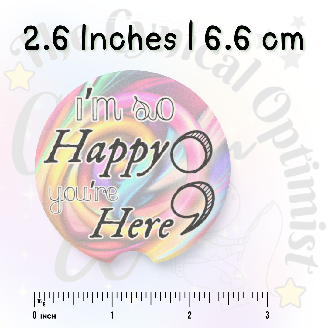 Car Coaster Set, Absorbent Cup Holder Coasters, Swirly Pastel Design, Survivor | I'm So Happy You're Here Semicolon | Free Shipping