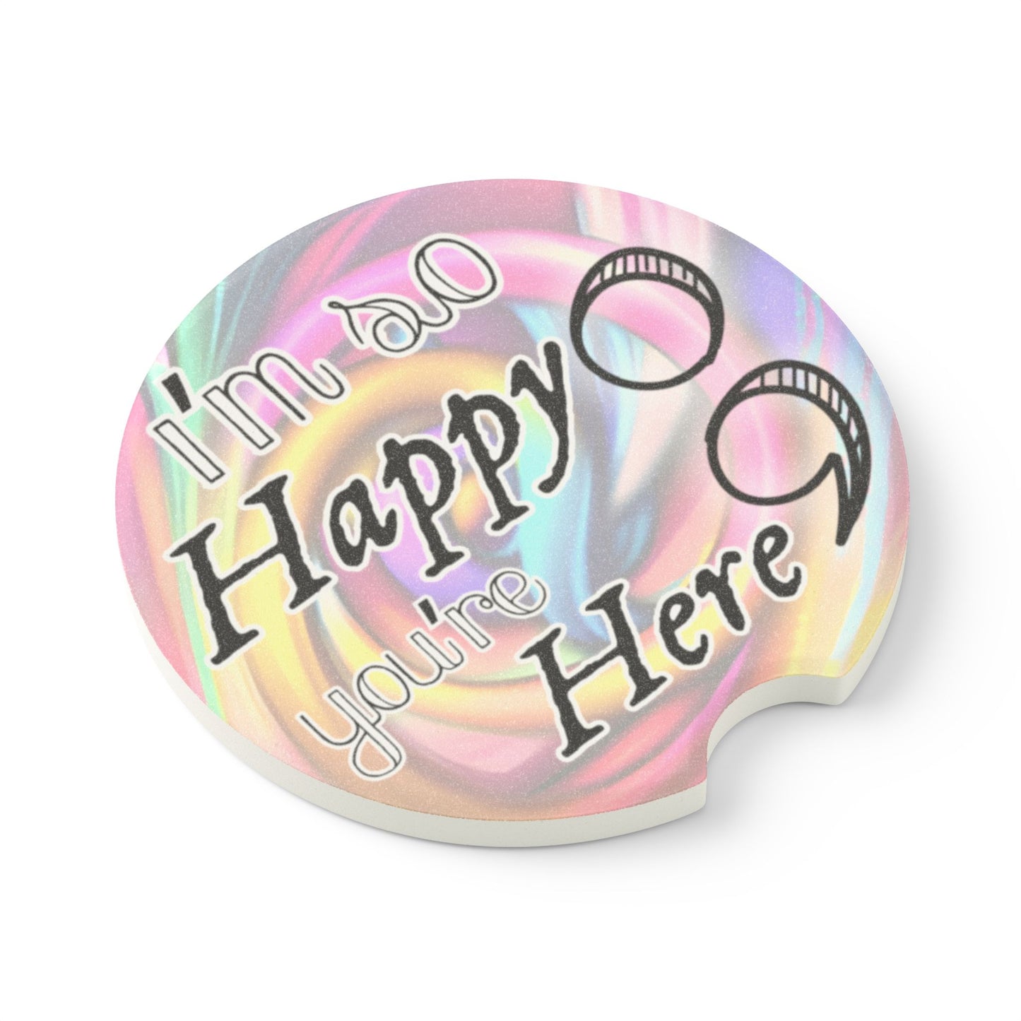Car Coaster Set, Absorbent Cup Holder Coasters, Swirly Pastel Design, Survivor | I'm So Happy You're Here Semicolon | Free Shipping