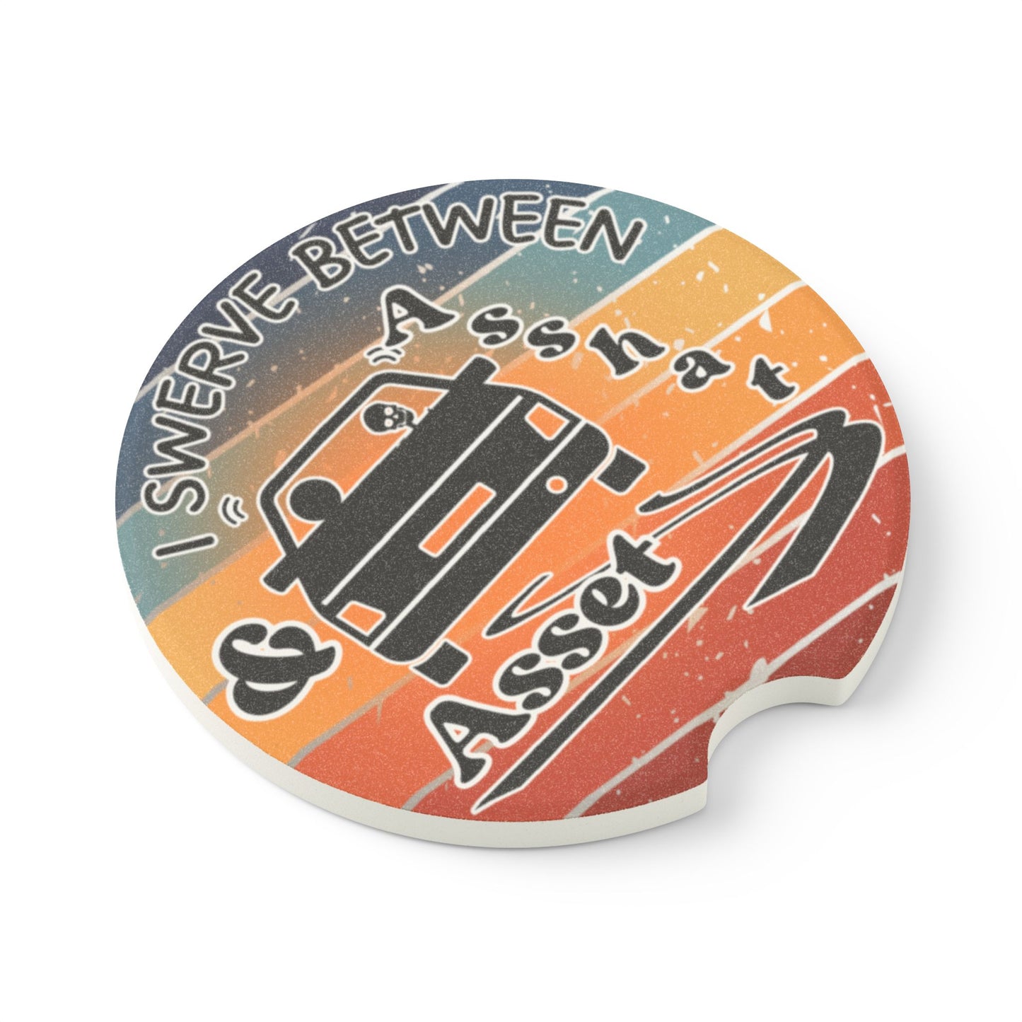 Absorbent Car Coasters - Skeleton Graphic with Colorful Stripes & Funny Quote (Set of 2)