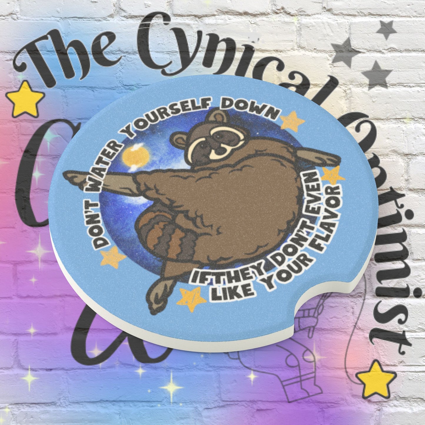 Playful Raccoon Car Coaster | Empowering Quote | Absorbent Set