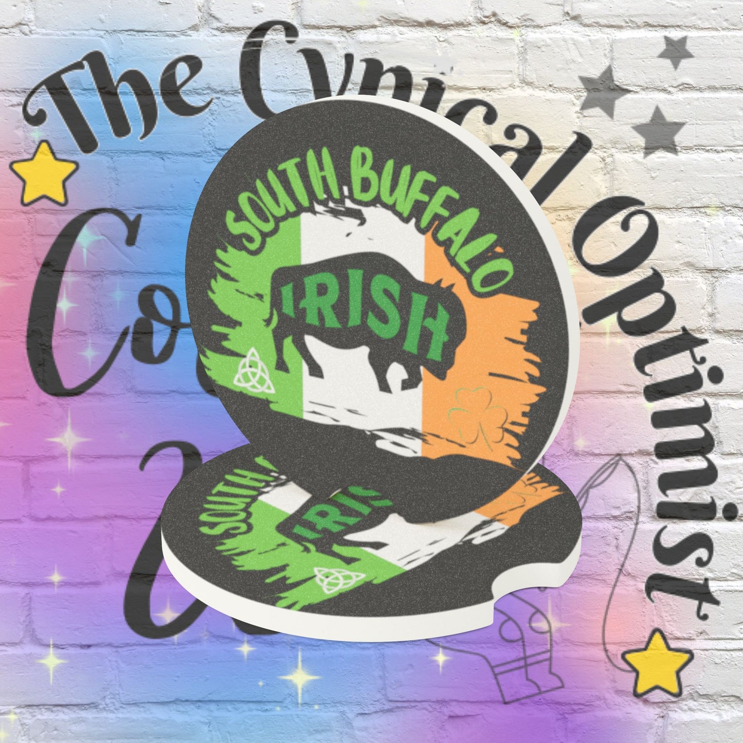 South Buffalo Irish Car Coaster - Buffalo Shamrock Celtic Soapstone Coaster