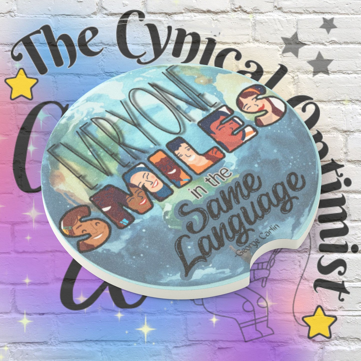 Everyone Smiles in the Same Language Car Coaster | Soapstone Unity Gift