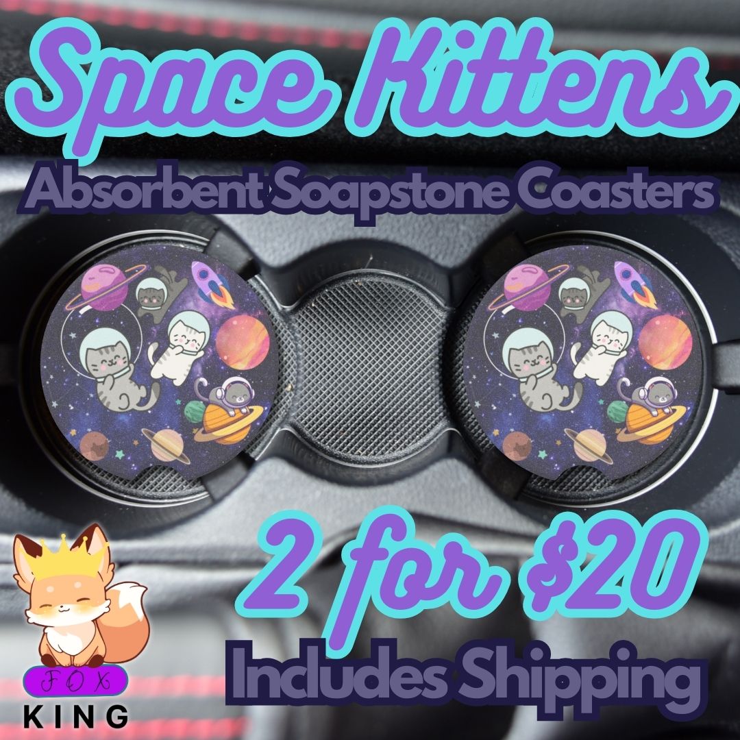 Cat Astronauts Car Coaster | Absorbent Soapstone Set | Space Gift