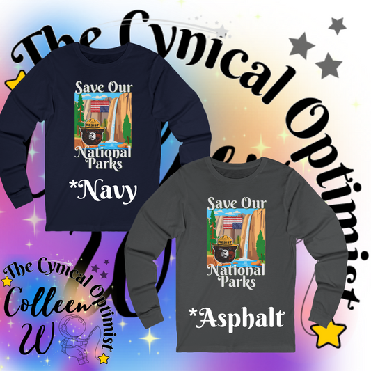 Save Our National Parks Unisex Long Sleeve Tee | Smokey the Bear Resist | Distress Flag Yosemite Park | Free Shipping