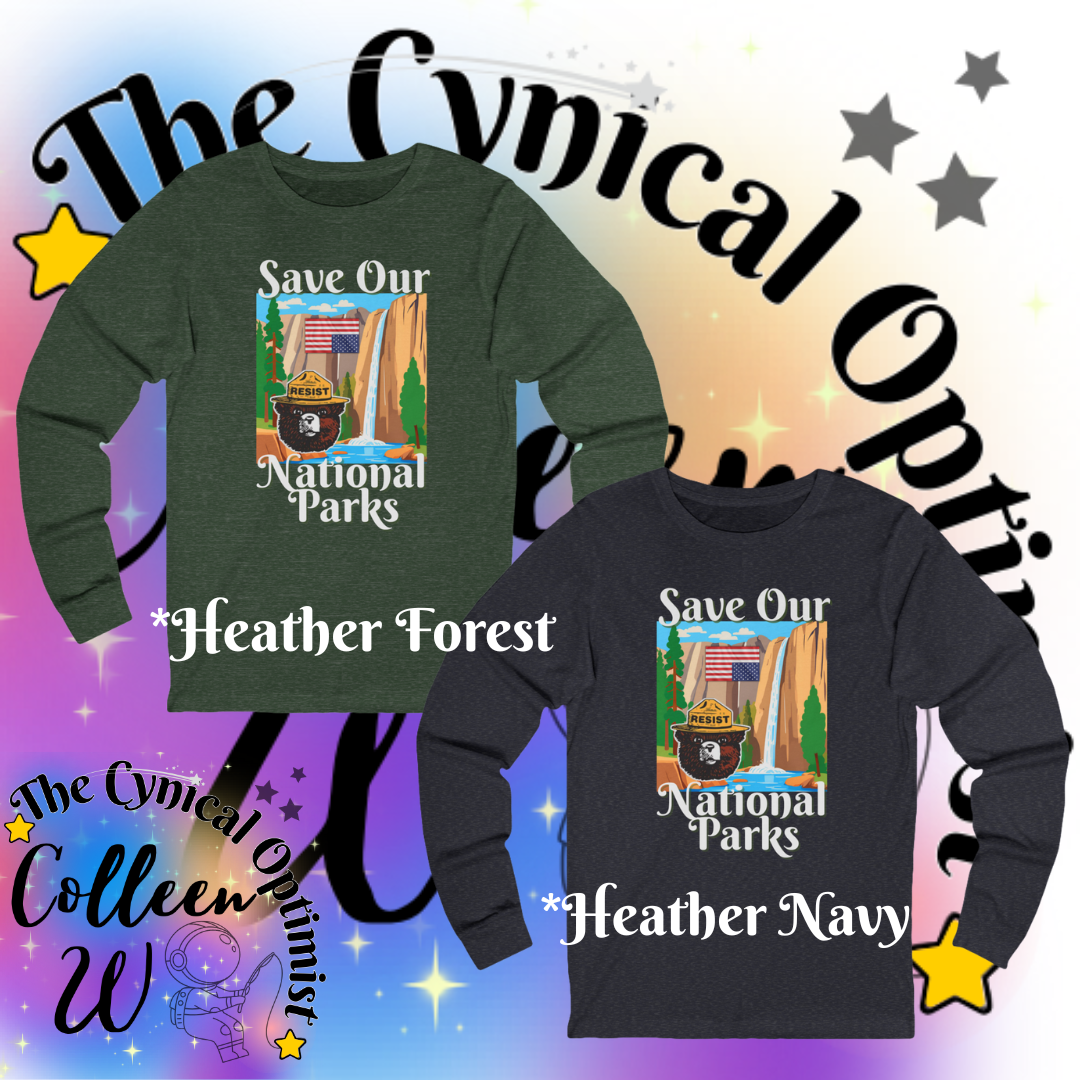 Save Our National Parks Unisex Long Sleeve Tee | Smokey the Bear Resist | Distress Flag Yosemite Park | Free Shipping