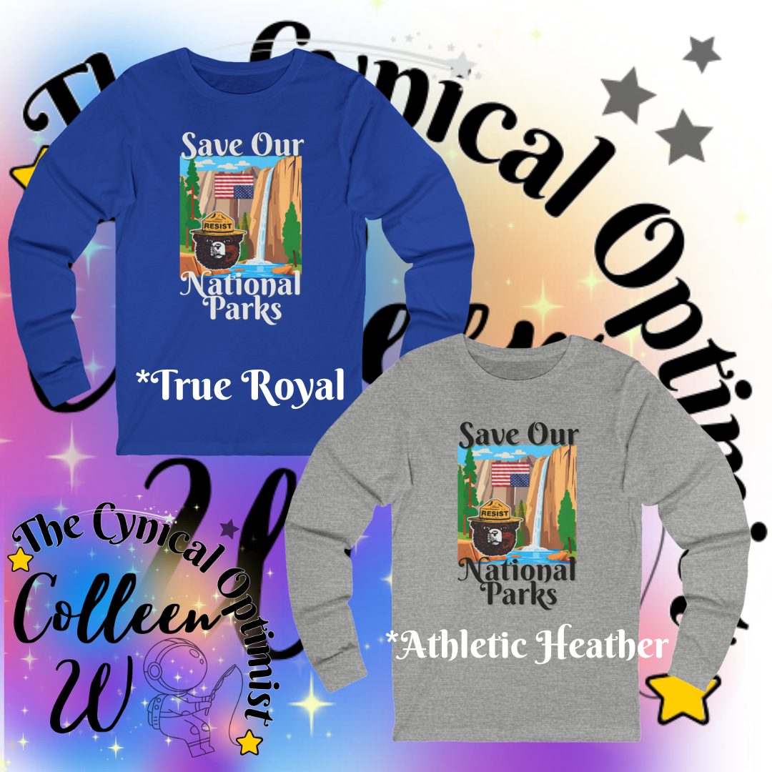 Save Our National Parks Unisex Long Sleeve Tee | Smokey the Bear Resist | Distress Flag Yosemite Park | Free Shipping