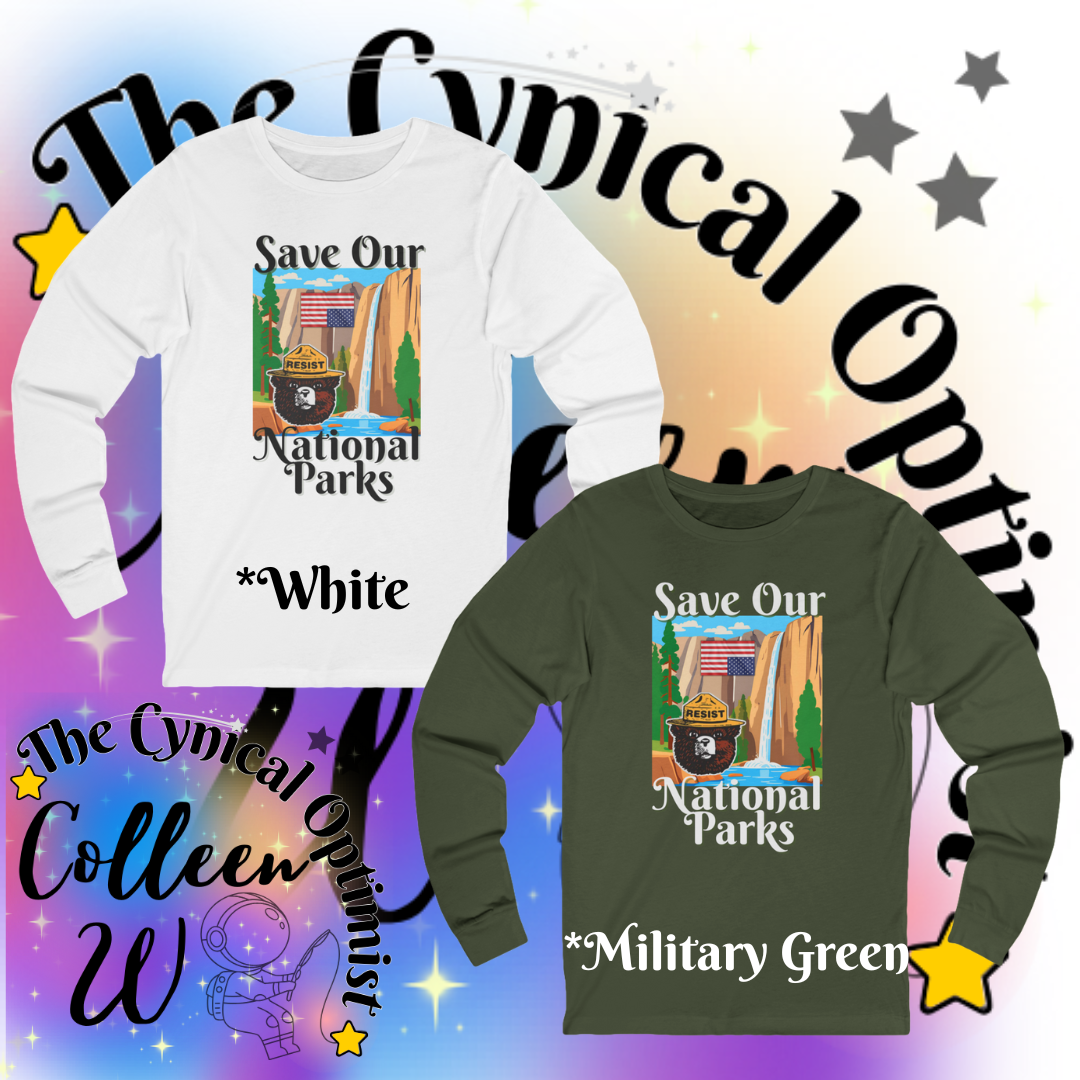 Save Our National Parks Unisex Long Sleeve Tee | Smokey the Bear Resist | Distress Flag Yosemite Park | Free Shipping