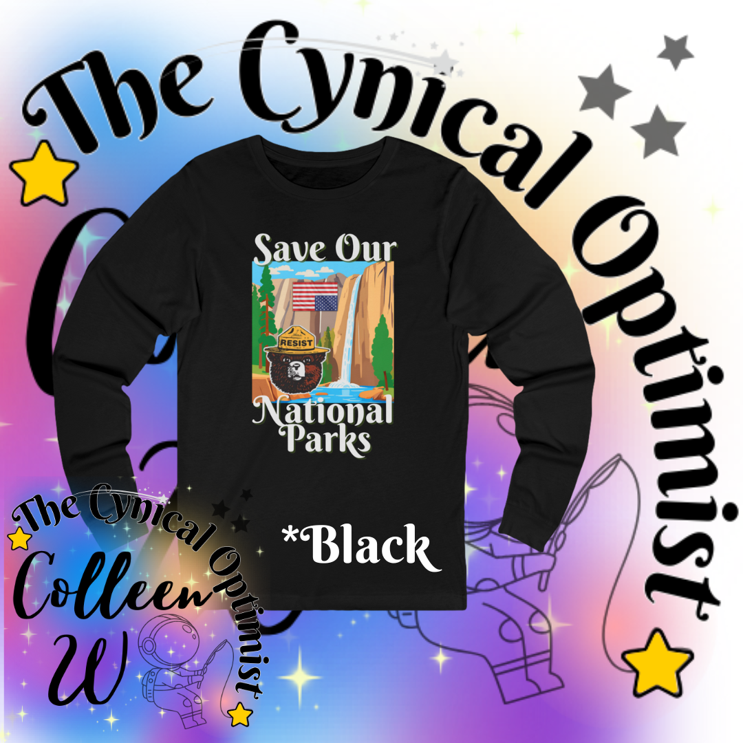 Save Our National Parks Unisex Long Sleeve Tee | Smokey the Bear Resist | Distress Flag Yosemite Park | Free Shipping
