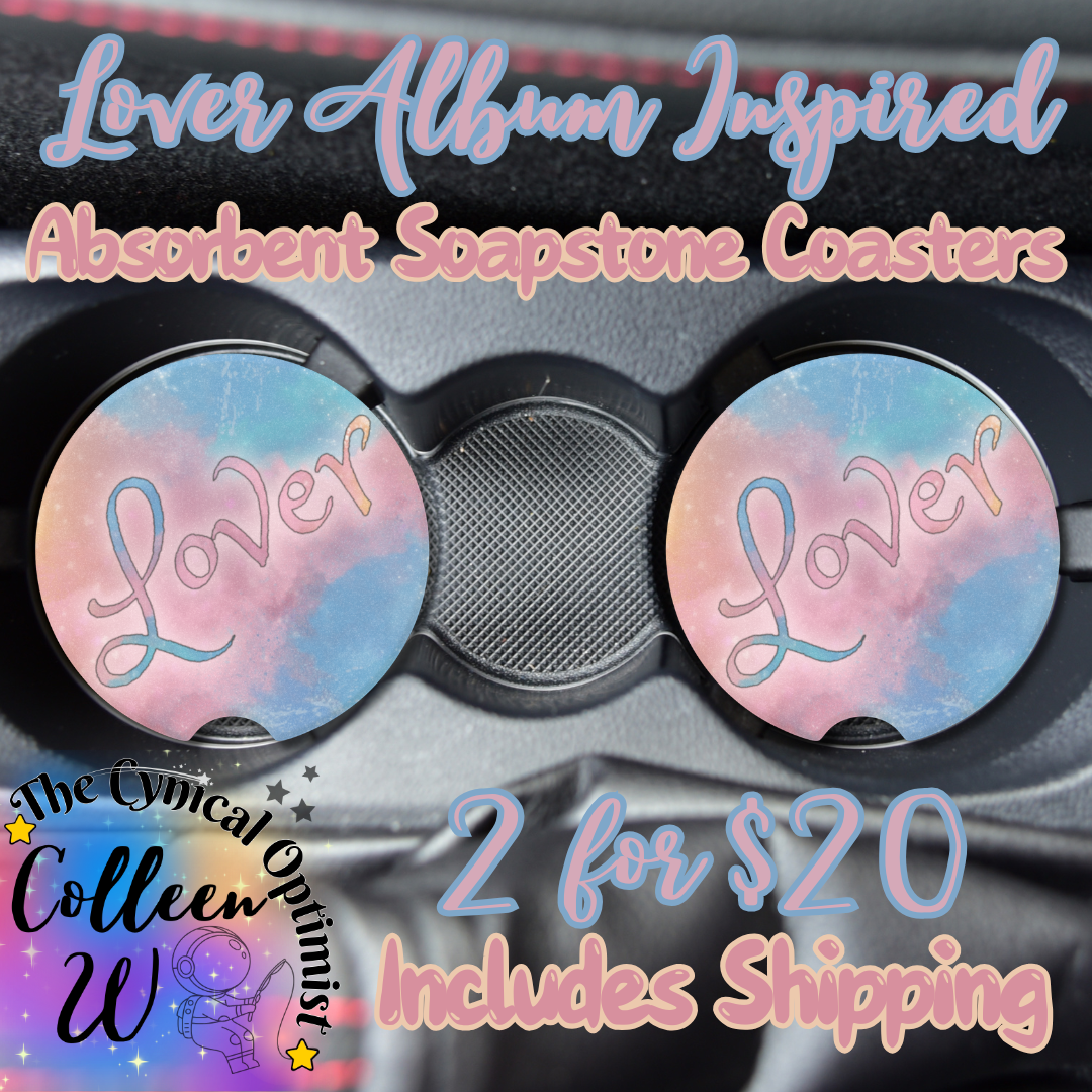 Unique Swift Lover Album Inspired Colorful Absorbent Soapstone Car Cup Holder Coaster - Taylor Fan Gift Idea | Free Shipping | Pastels