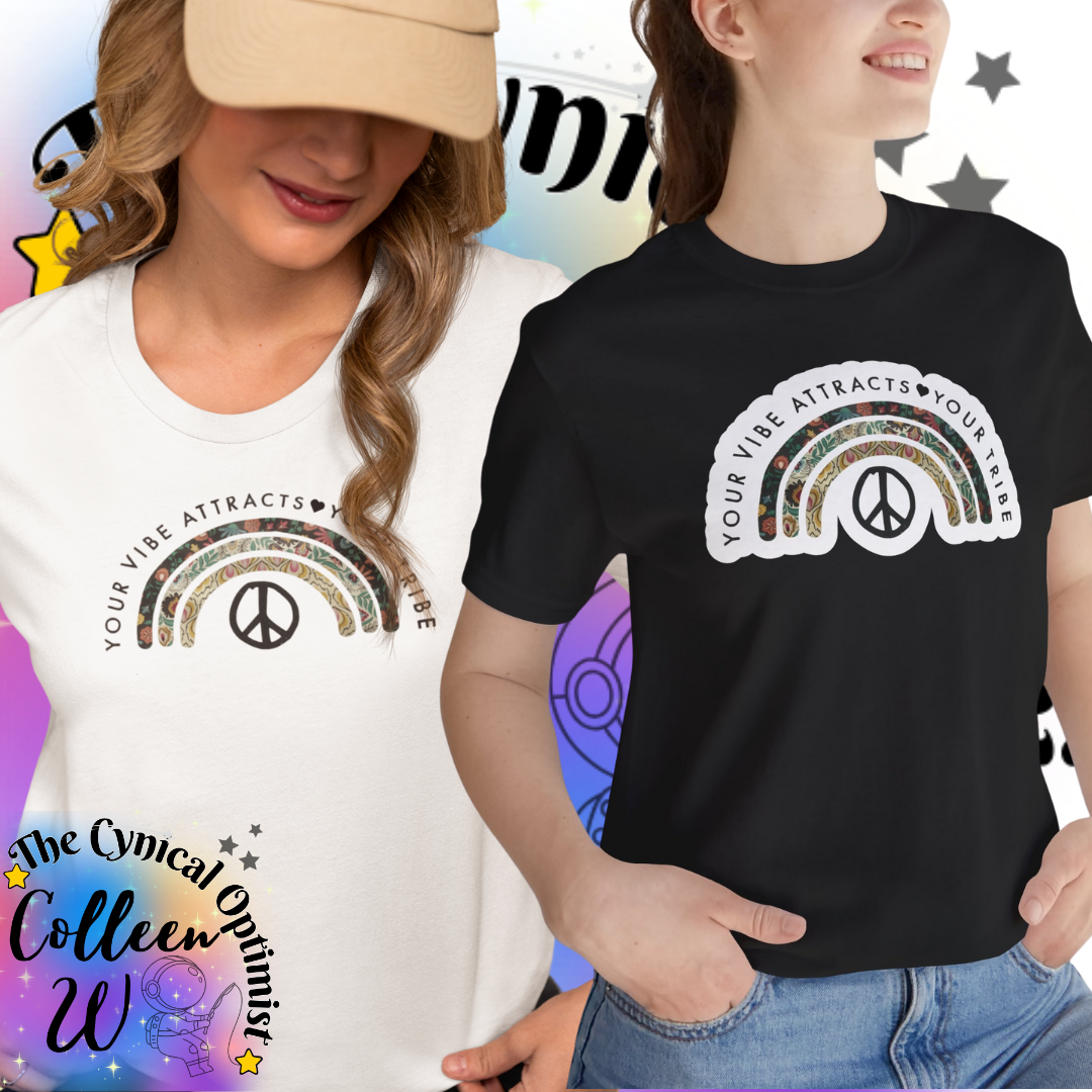 Positive Vibes Rainbow Tee, Unisex Tee, Inspirational T-Shirt, Gift for Friends, Summer Outfit, Peace & Love Top | Free Shipping