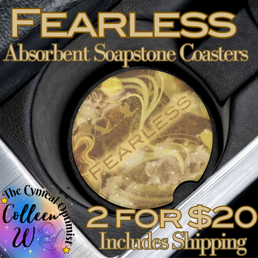 Unique Fearless Album Inspired Colorful Absorbent Soapstone Car Cup Holder Coaster - Taylor Fan Gift Idea | Free Shipping | Gold and Beige