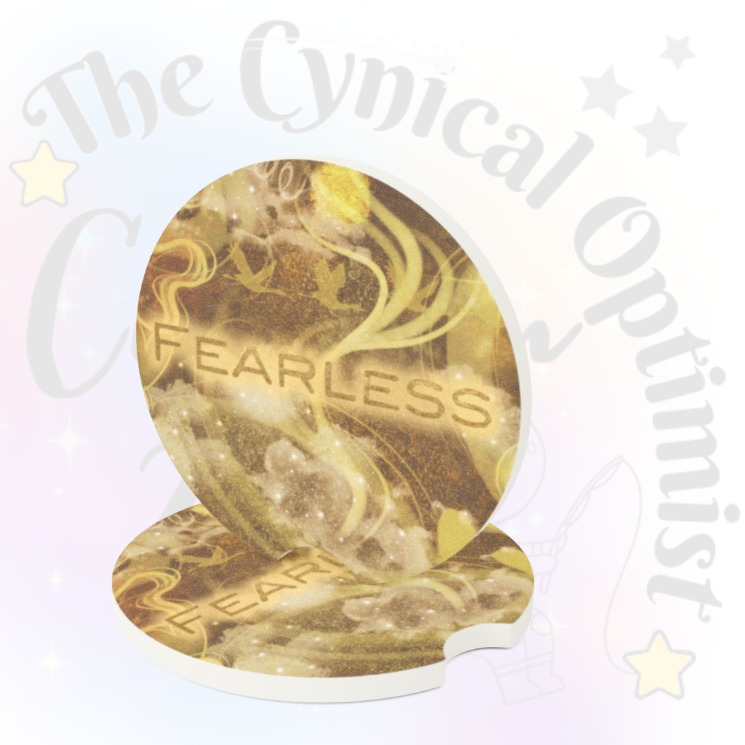 Unique Fearless Album Inspired Colorful Absorbent Soapstone Car Cup Holder Coaster - Taylor Fan Gift Idea | Free Shipping | Gold and Beige