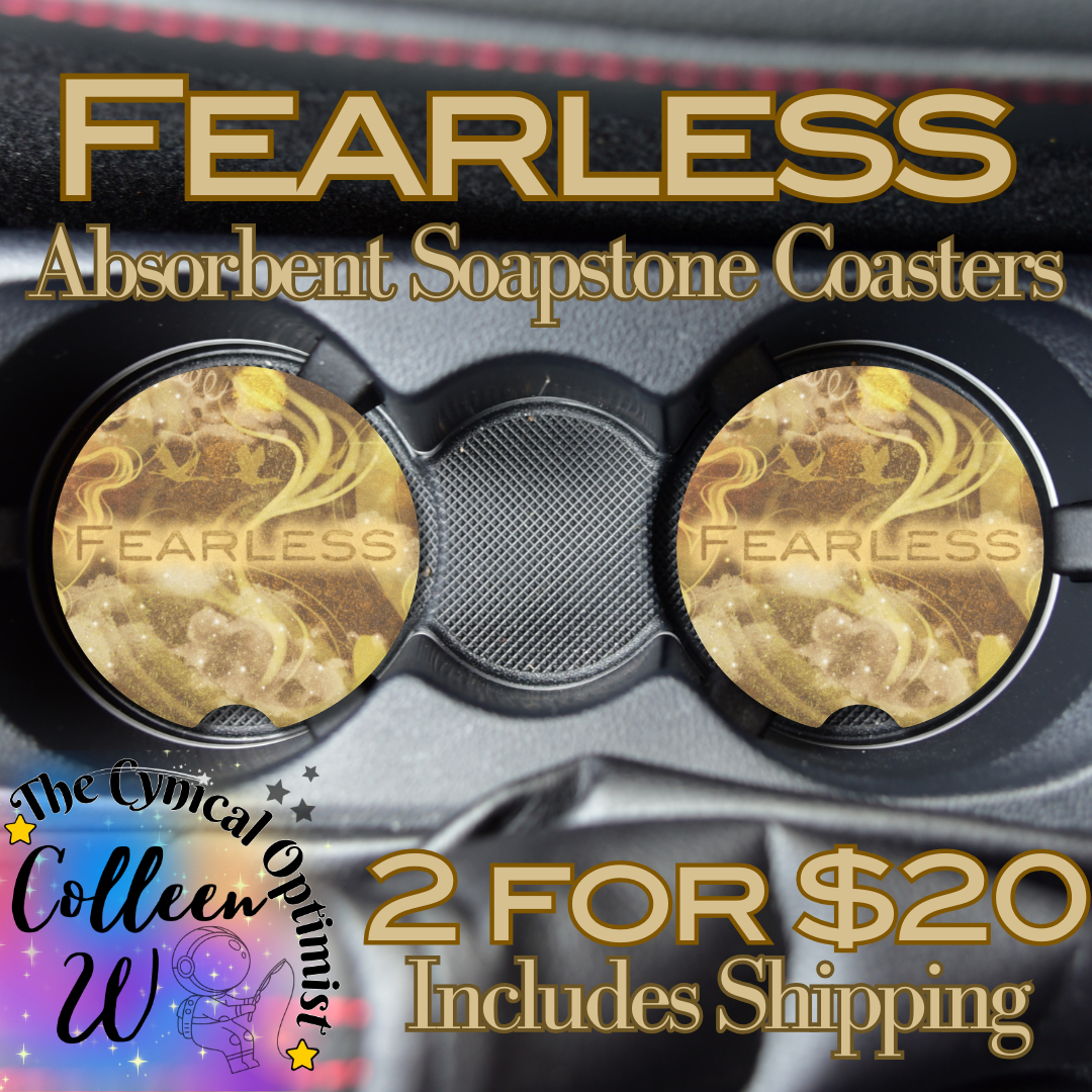 Unique Fearless Album Inspired Colorful Absorbent Soapstone Car Cup Holder Coaster - Taylor Fan Gift Idea | Free Shipping | Gold and Beige