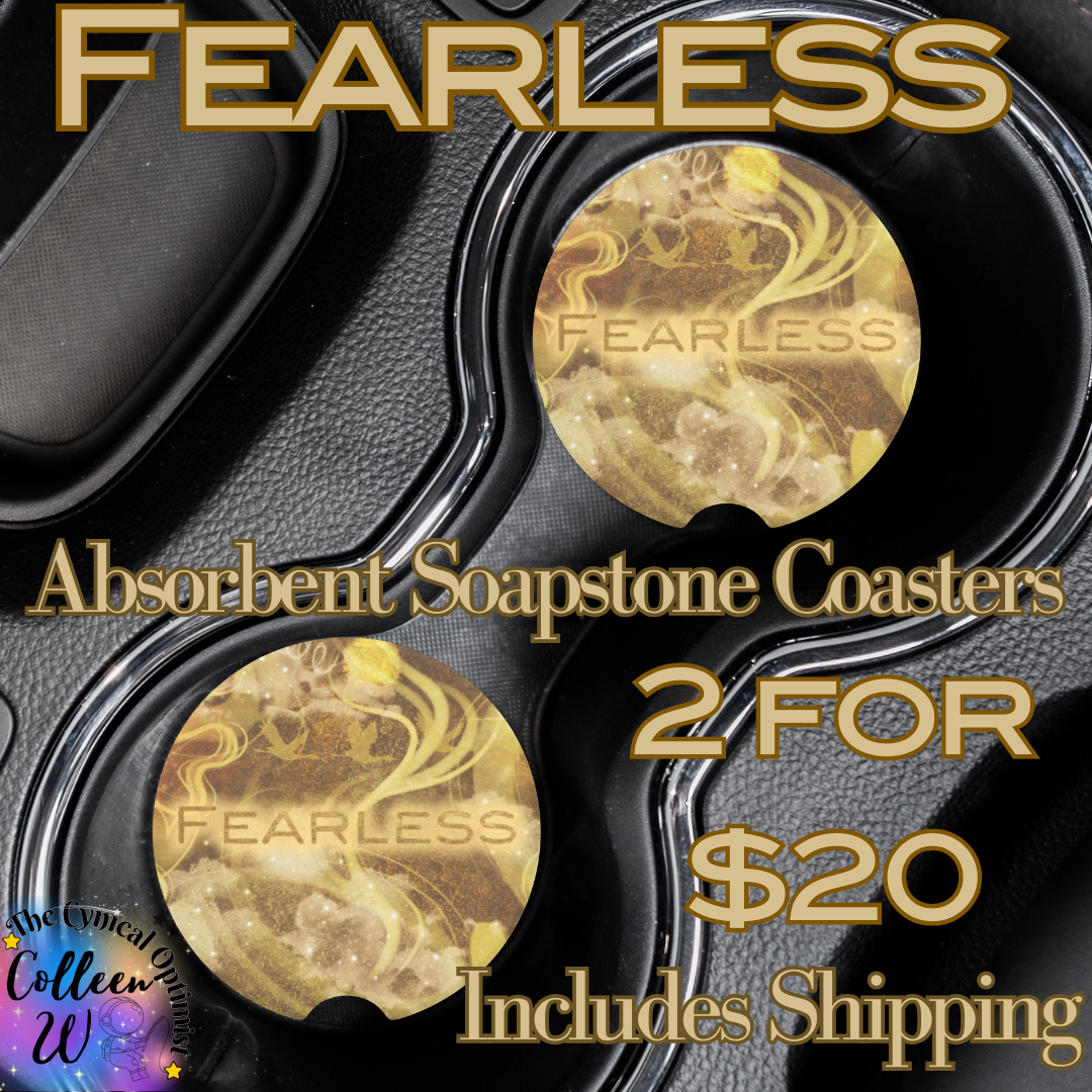 Unique Fearless Album Inspired Colorful Absorbent Soapstone Car Cup Holder Coaster - Taylor Fan Gift Idea | Free Shipping | Gold and Beige