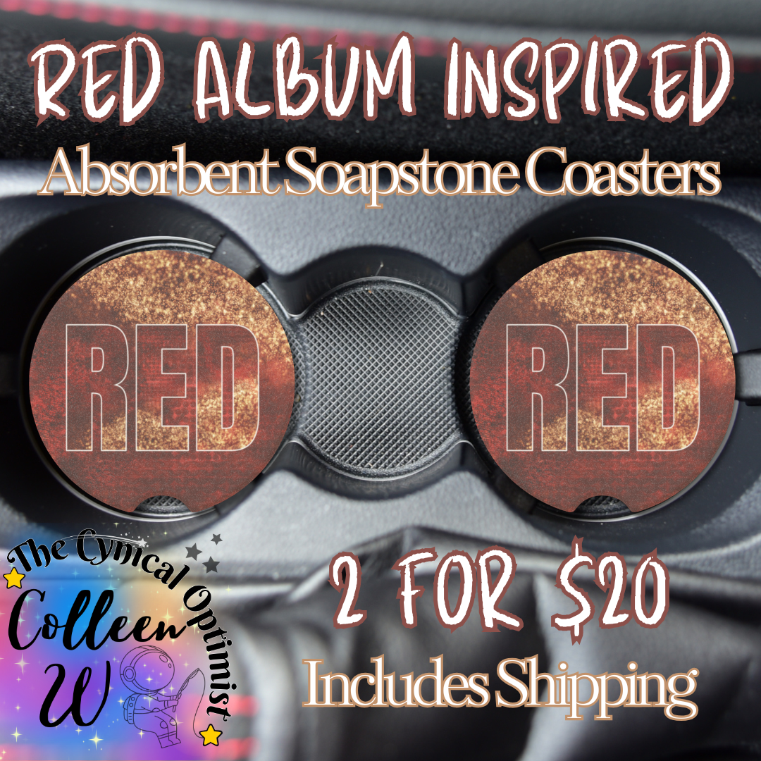 Unique Red Album Inspired Absorbent Soapstone Car Cup Holder Coaster - Taylor Fan Gift Idea | Free Shipping  | Swift Fan Merch