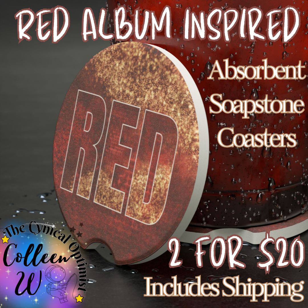 Unique Red Album Inspired Absorbent Soapstone Car Cup Holder Coaster - Taylor Fan Gift Idea | Free Shipping  | Swift Fan Merch