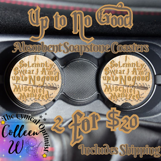 Harry Potter Soapstone Car Coaster - Mischief Managed, Car Accessories, Gift for Wizards, Vehicle Decor, Magical Gifts