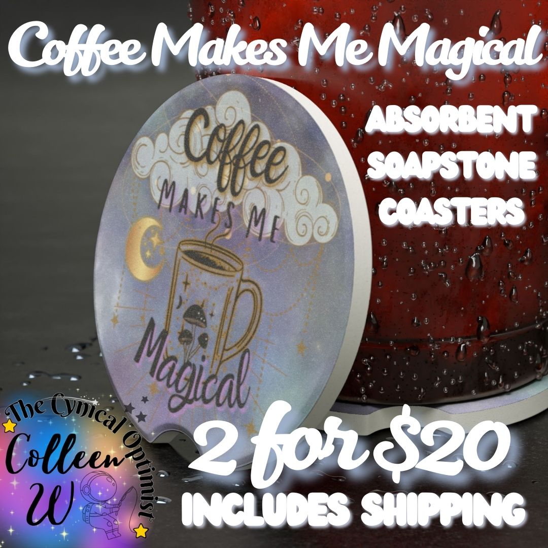 Coffee Makes Me Magical | Teal & Gold Clouds Car Coaster | Coffee Lover Gift