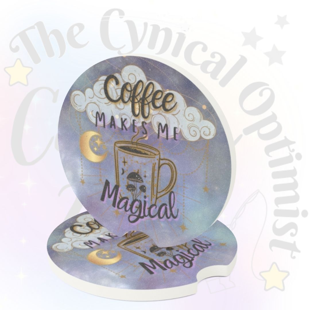 Coffee Makes Me Magical | Teal & Gold Clouds Car Coaster | Coffee Lover Gift