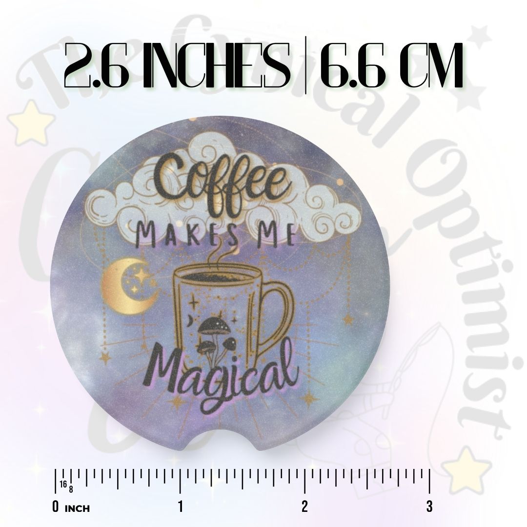 Coffee Makes Me Magical | Teal & Gold Clouds Car Coaster | Coffee Lover Gift