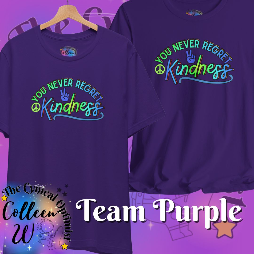 You Never Regret Kindness T-Shirt | Colorful Peace Sign Typography Tee