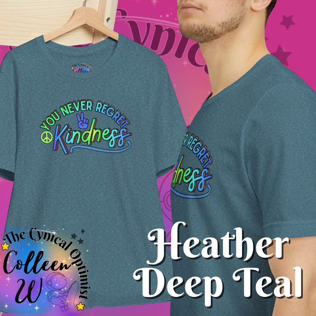 You Never Regret Kindness T-Shirt | Colorful Peace Sign Typography Tee