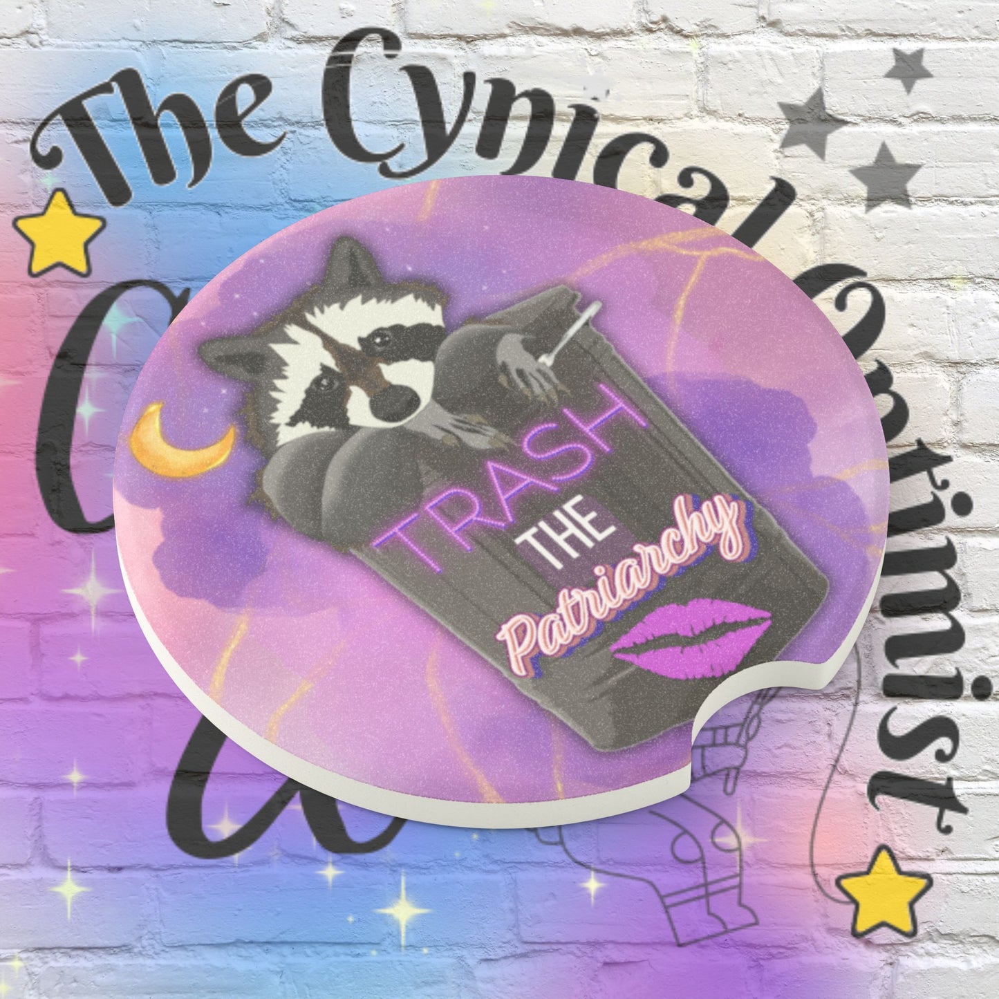 Trash the Patriarchy Feminist Car Coaster - Raccoon Soapstone Coaster for Her