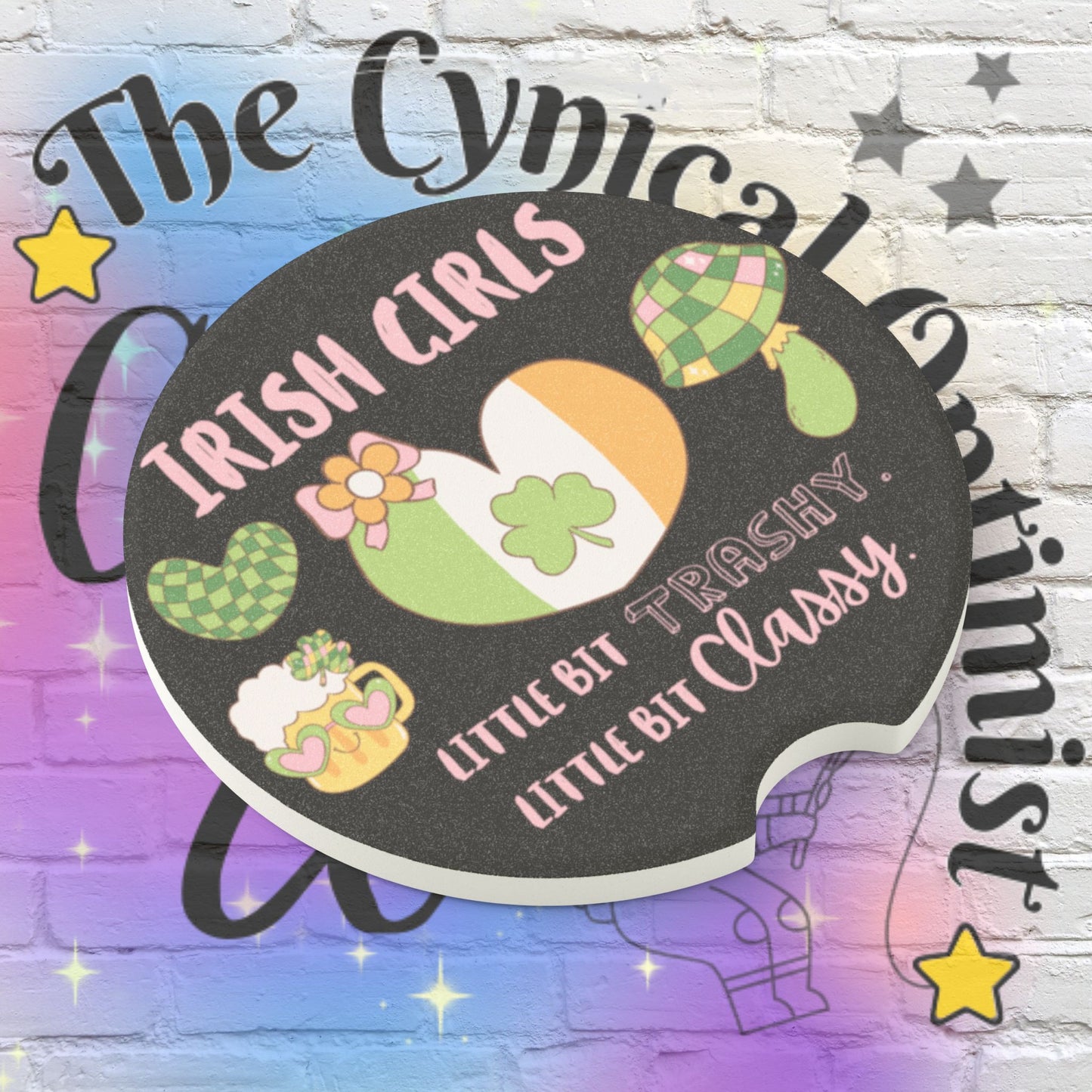 Irish Girls Trashy & Classy Car Coaster - St Patrick's Day Shamrock Beer Soapstone