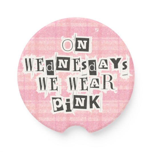 Mean Girls Car Cup Holder Coaster | Absorbent Soapstone Coaster | On Wednesdays We Wear Pink | Pink Plaid Car Accessory Gift | Free Shipping