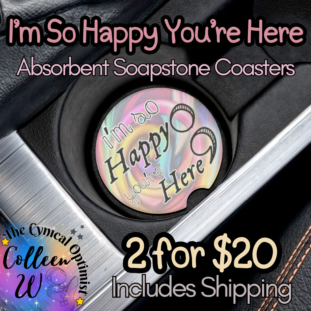 Car Coaster Set, Absorbent Cup Holder Coasters, Swirly Pastel Design, Survivor | I'm So Happy You're Here Semicolon | Free Shipping
