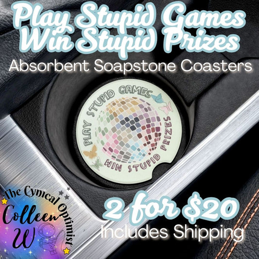 Taylor S Car Coaster Set | Light Green Soapstone with Disco Ball | Swift Fan Gift