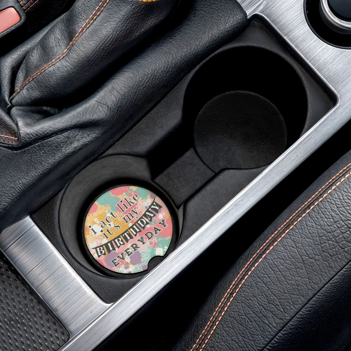 Absorbent Car Coasters - Pastel Paint Drip Design with Birthday Quote (Set of 2)