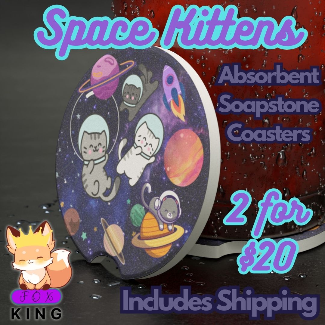 Cat Astronauts Car Coaster | Absorbent Soapstone Set | Space Gift