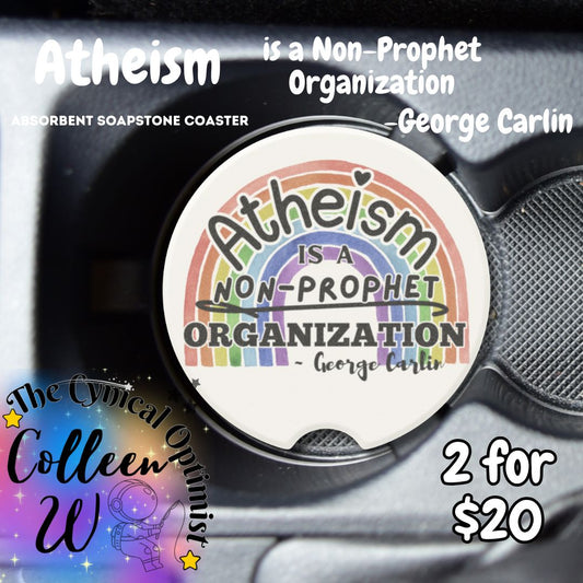 George Carlin Atheism Car Coaster | Funny Quote Soapstone Cup Holder Gift