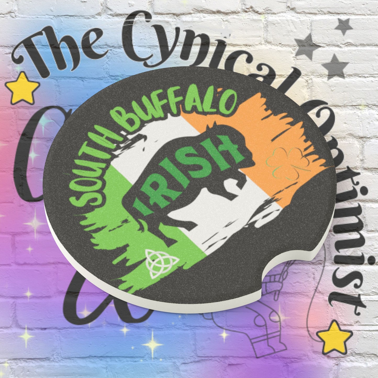 South Buffalo Irish Car Coaster - Buffalo Shamrock Celtic Soapstone Coaster