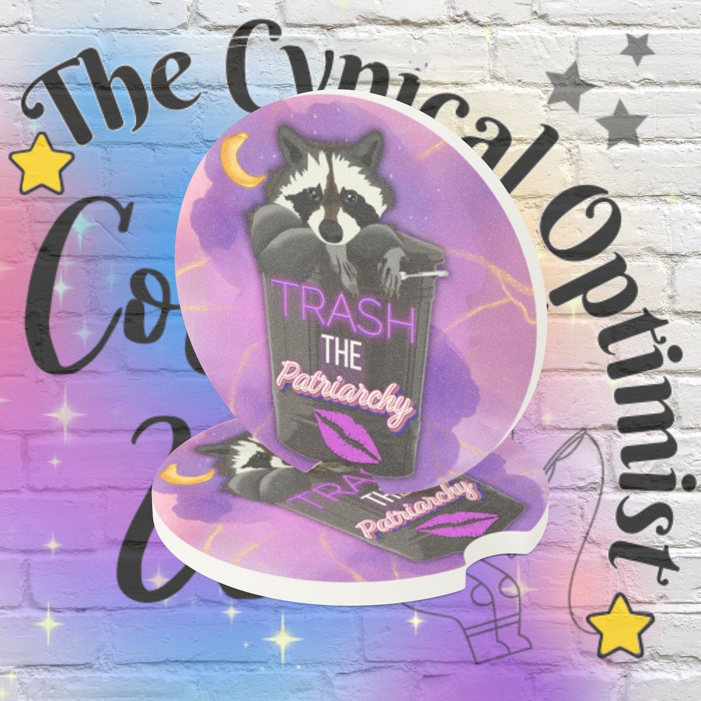 Trash the Patriarchy Feminist Car Coaster - Raccoon Soapstone Coaster for Her