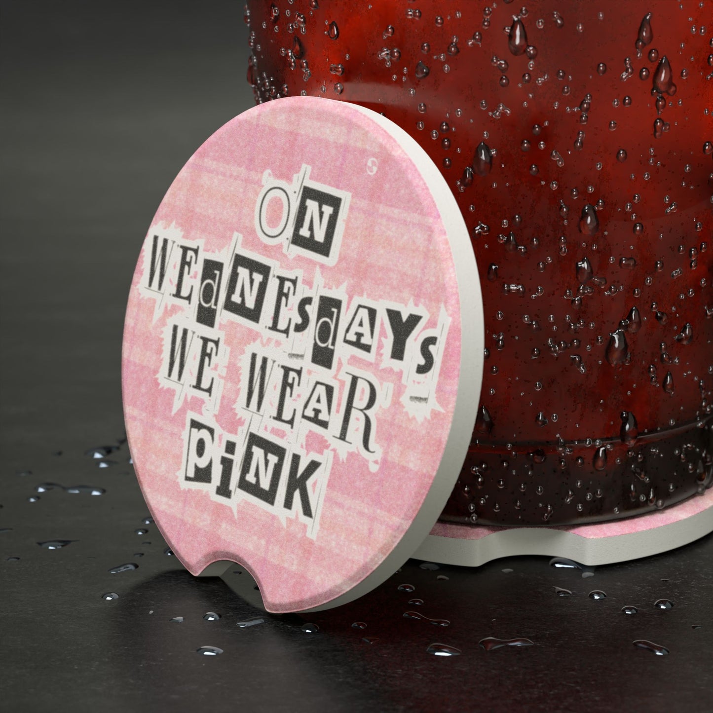 Mean Girls Car Cup Holder Coaster | Absorbent Soapstone Coaster | On Wednesdays We Wear Pink | Pink Plaid Car Accessory Gift | Free Shipping