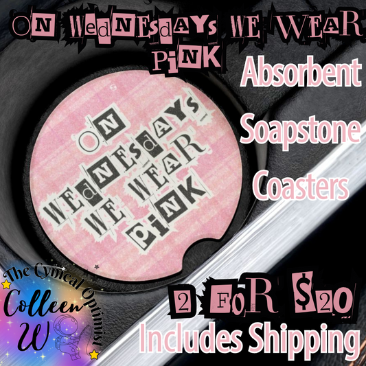 Mean Girls Car Cup Holder Coaster | Absorbent Soapstone Coaster | On Wednesdays We Wear Pink | Pink Plaid Car Accessory Gift | Free Shipping