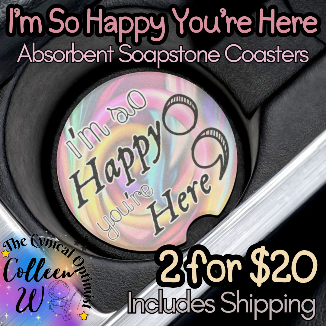 Car Coaster Set, Absorbent Cup Holder Coasters, Swirly Pastel Design, Survivor | I'm So Happy You're Here Semicolon | Free Shipping