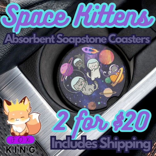 Cat Astronauts Car Coaster | Absorbent Soapstone Set | Space Gift