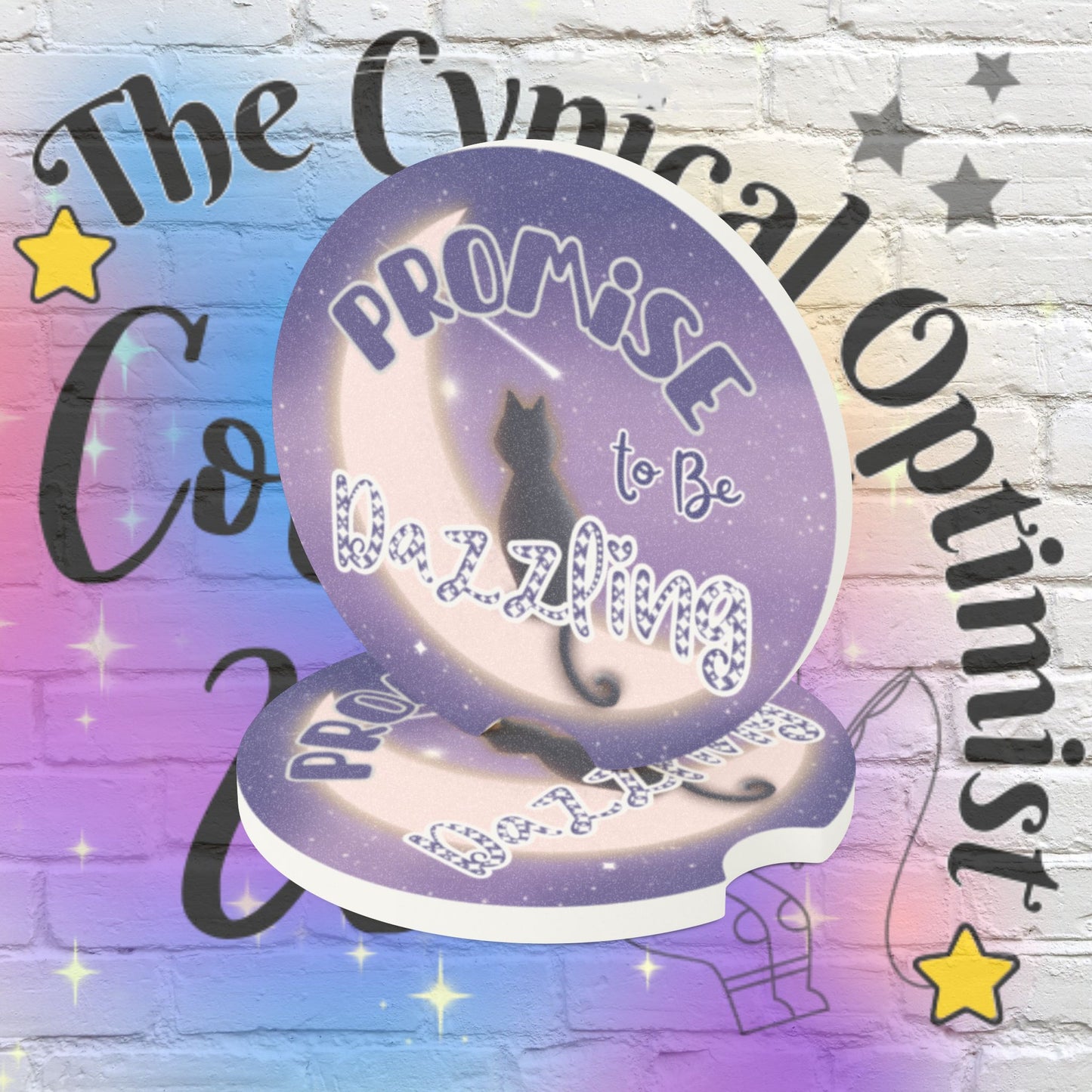 Celestial Cat Soapstone Coaster - Swift Lyrics Inspired Quote with Glowing Diamonds | Dazzling Cat Gift for a Friend | Free Shipping