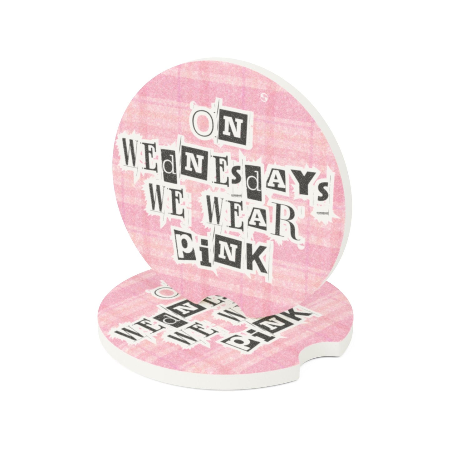 Mean Girls Car Cup Holder Coaster | Absorbent Soapstone Coaster | On Wednesdays We Wear Pink | Pink Plaid Car Accessory Gift | Free Shipping